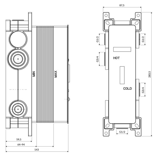Corp incastrat Omnires, pentru baterie cu termostat 3 cai