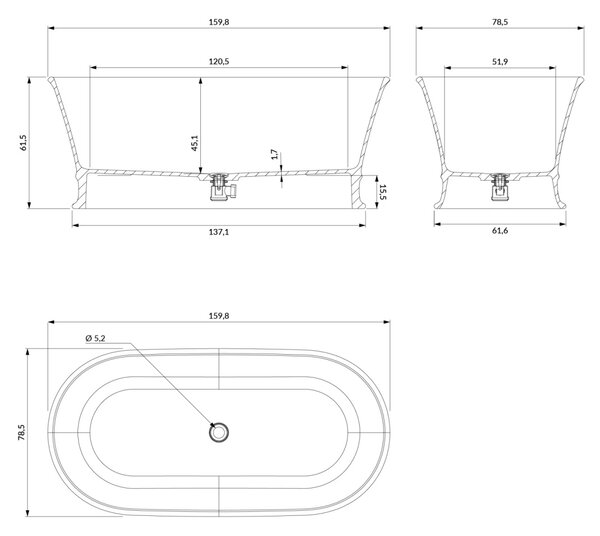 Cada freestanding, Omnires CLASSICA M+, 160 x 79 cm, alb lucios
