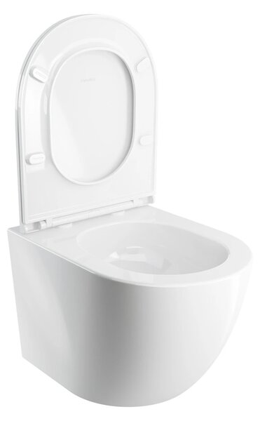 Set vas WC suspendat, Omnires Ottawa Silent Power, cu capac quick release si soft close alb lucios