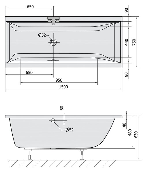 Polysan Polysan, cada CLEO dreptunghiulara 150x75x48cm, alb, 27611