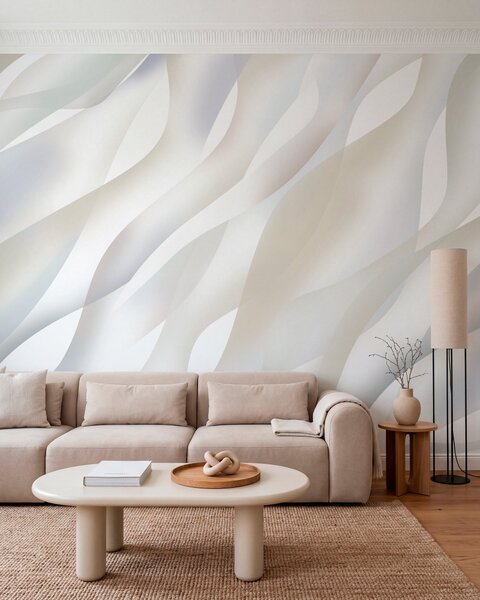 Tapet Valuri abstracte în nuanțe de gri și bej pe un fundal alb, Fototapet Abstract, w05758 : Uwalls.ro