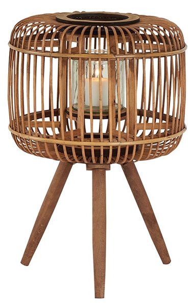 Felinar Cage din lemn de bambus 47 cm