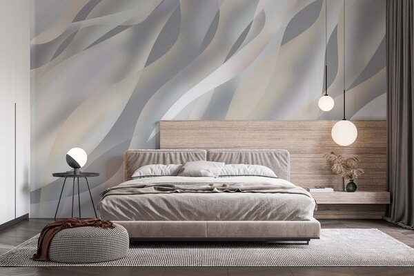 Tapet Valuri abstracte în nuanțe de gri și bej pe un fundal gri închis, Fototapet Abstract, w05758v2 : Uwalls.ro