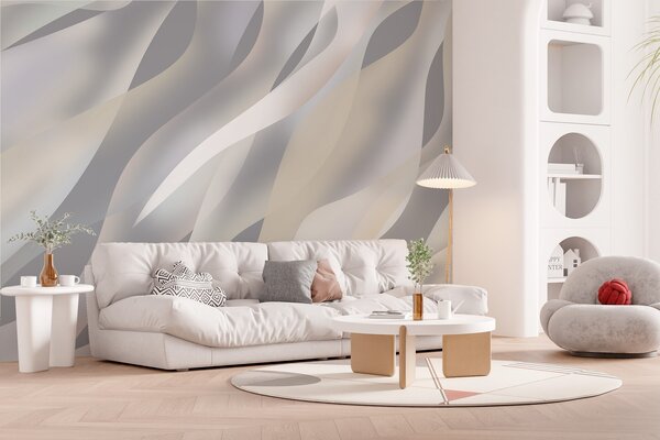 Tapet Valuri abstracte în nuanțe de gri și bej pe un fundal gri închis, Fototapet Abstract, w05758v2 : Uwalls.ro