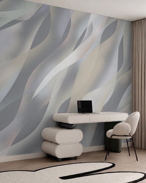 Tapet Valuri abstracte în nuanțe de gri și bej pe un fundal gri închis, Fototapet Abstract, w05758v2 : Uwalls.ro