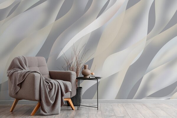 Tapet Valuri abstracte în nuanțe de gri și bej pe un fundal gri închis, Fototapet Abstract, w05758v2 : Uwalls.ro
