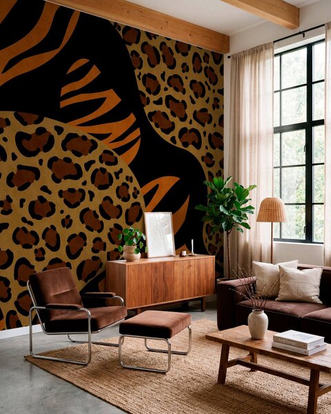 Tapet Modele cu imprimeuri de leopard și tigru, inspirate de animalele sălbatice, Fototapet Abstract, w05759 : Uwalls.ro