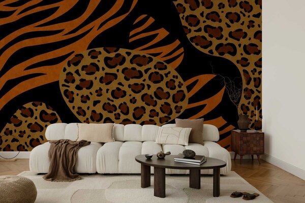 Tapet Modele cu imprimeuri de leopard și tigru, inspirate de animalele sălbatice, Fototapet Abstract, w05759 : Uwalls.ro