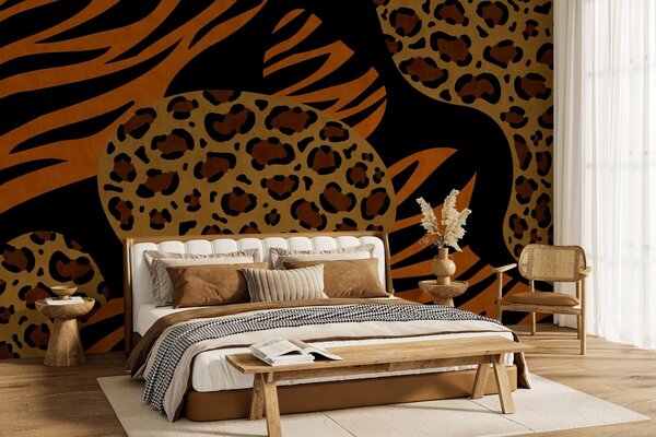 Tapet Modele cu imprimeuri de leopard și tigru, inspirate de animalele sălbatice, Fototapet Abstract, w05759 : Uwalls.ro