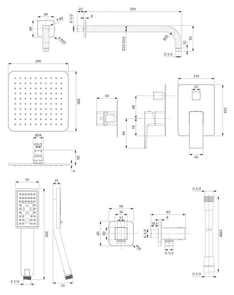 Set de dus incastrat Omnires PARMA, grafit periat