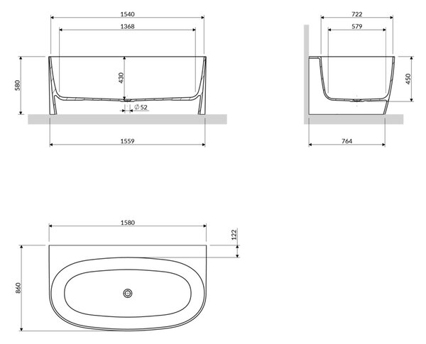 Cada freestanding, Omnires VALENCIA M+ , 158 x 86 cm, alb lucios
