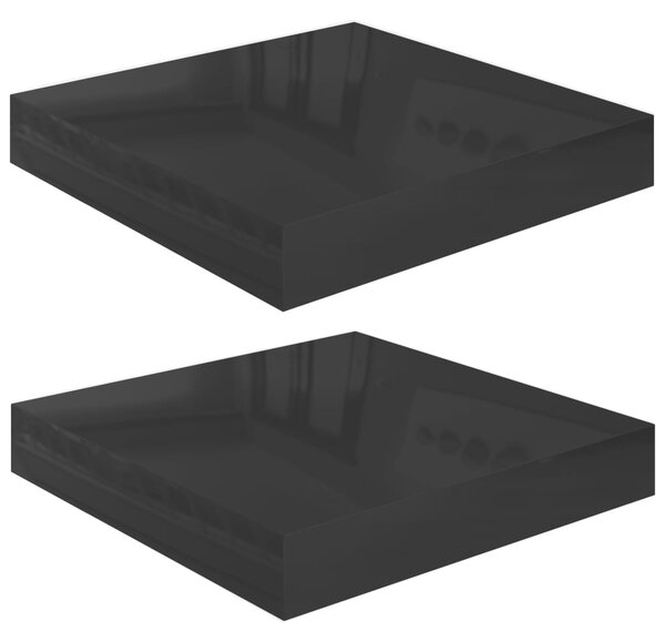 Rafturi de perete 2 buc. negru extralucios 23x23,5x3,8 cm, MDF