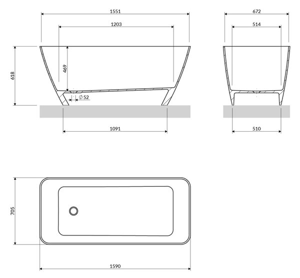 Cada freestanding, Omnires PARMA M+, 159 x 71 cm, alb lucios