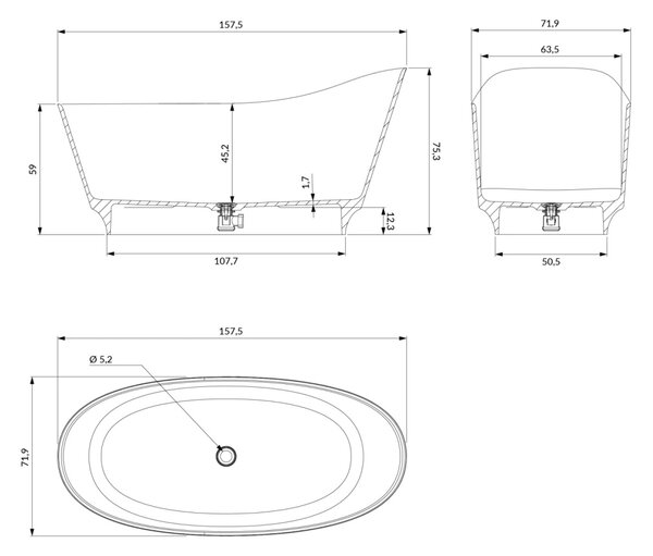 Cada freestanding, Omnires NEO M+, 158 x 72 cm, alb lucios