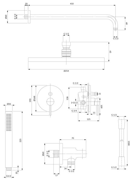 Set de dus incastrat Omnires Y, auriu lucios