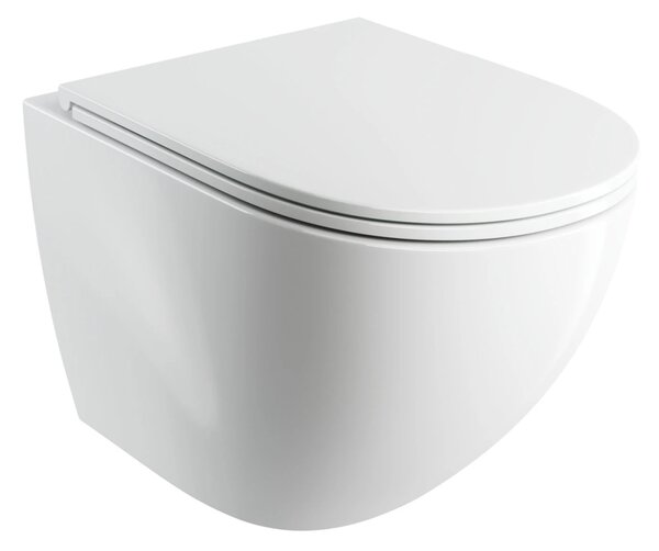 Set vas WC suspendat, Omnires Ottawa Comfort, cu capac quick release si soft close, alb lucios