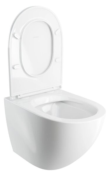 Set vas WC suspendat, Omnires Ottawa Comfort, cu capac quick release si soft close, alb lucios