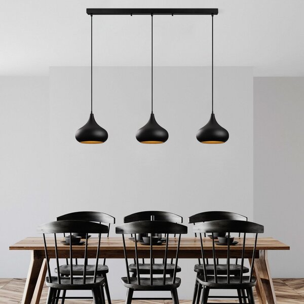 Opviq Lampă suspendată Muba, negru, lungime 120 cm, metal, reglabil, Negru, Camera de zi / sufragerie, Metal