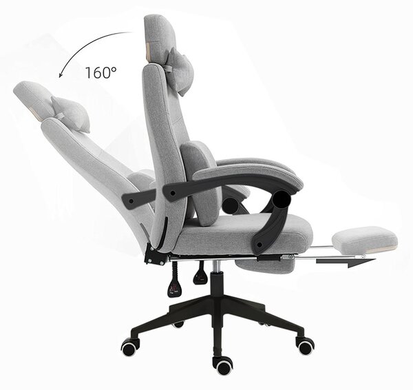 Scaun de birou rotativ cu tetiera si suport pentru picioare-gri dechis