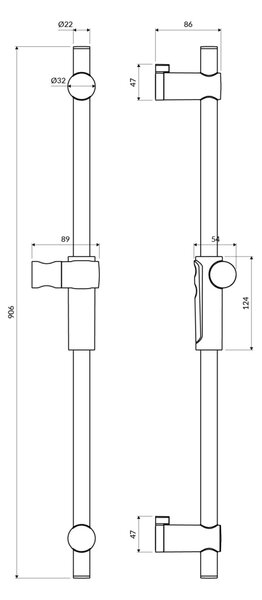 Suport de dus Omnires, bară glisantă, 91 cm, crom lcios