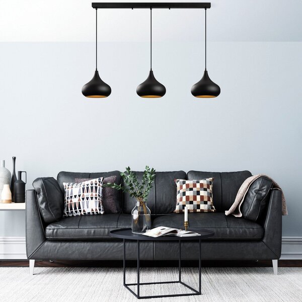 Opviq Lampă suspendată Muba, negru, lungime 120 cm, metal, reglabil, Negru, Camera de zi / sufragerie, Metal