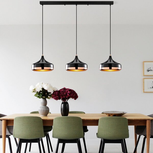 Opviq Lampă suspendată Yildo, lungime 146 cm, negru/cupru, 3 becuri, reglabil, Negru, Camera de zi / sufragerie, Metal, Modern