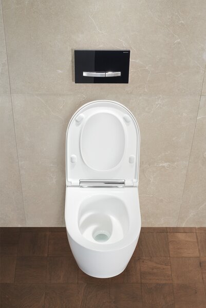Geberit One vas wc cu capac soft-close agăţat fără margine cu spălare turbionară alb lucios 500.201.01.1