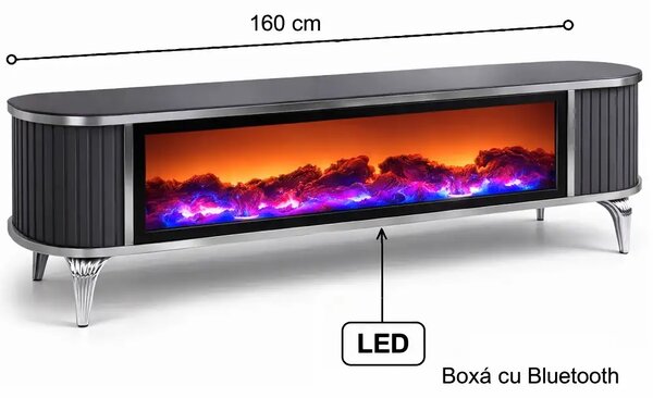 Comoda tv cu semineu Royal, cu led, 160 cm.antracit