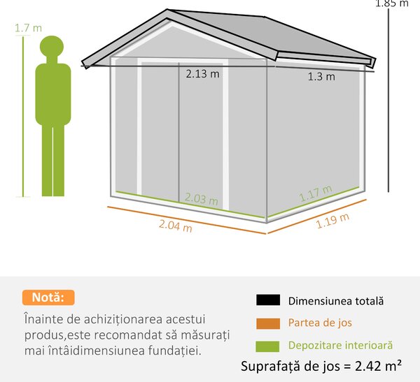 Casuta pentru Gradina, sopron pentru Unelte, magazie din Lamiera de Otel, pentru depozitare si organizare 213x127x185cm Outsunny | Aosom RO