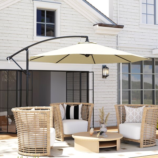 Outsunny Umbrelă de Soare Excentrică cu Bază în Cruce Inclusă, din Metal și Poliester, 3x2,5 m, Bej | Aosom Romania