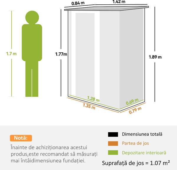 Outsunny Căsuță de Grădină cu Uși pentru Unelte. din Tablă de Oțel, 142x84x189 cm, Gri | Aosom Romania