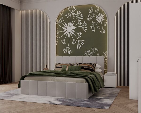 Pat tapitat Alex Gri Deschis 160x200 cm + Set noptiere