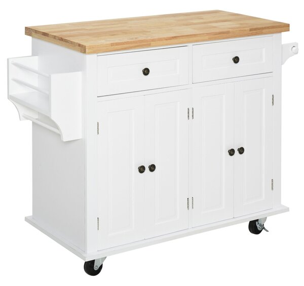 HOMCOM Carucior Bucatarie Sertare Dulapuri 4 Roti Lemn 111x44.5x82.5cm Alb | Aosom Romania