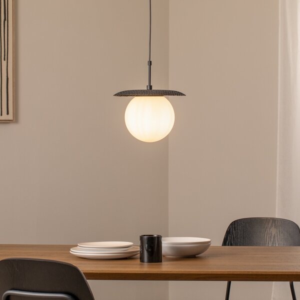 Opviq Lampă suspendată Anemon, negru, sticlă, Ø 30 cm, E27, reglabil, Negru, Camera de zi / sufragerie, Sticlă, Modern