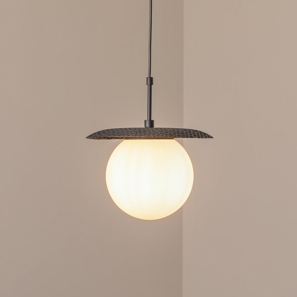 Opviq Lampă suspendată Anemon, negru, sticlă, Ø 30 cm, E27, reglabil, Negru, Camera de zi / sufragerie, Sticlă, Modern