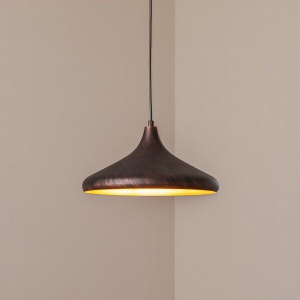 Opviq Lampă suspendată Barek, negru/auriu, Ø 34 cm, metal, E27, reglabil, Negru, Camera de zi / sufragerie, Metal