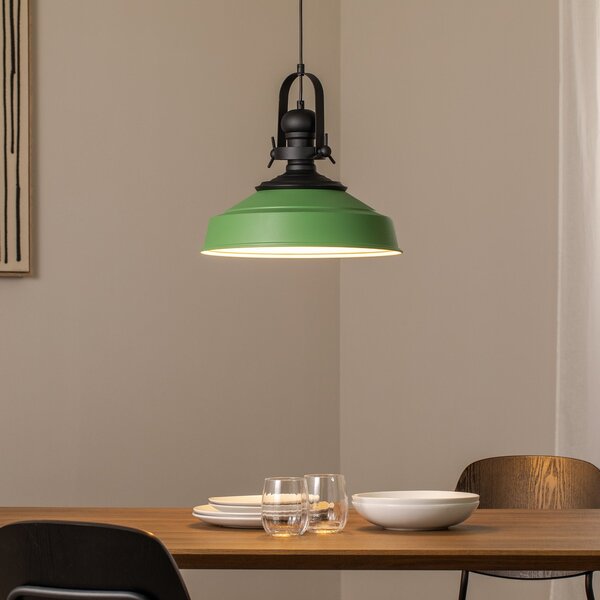 Opviq Lampa suspendată Craft, verde, metal, Ø 41 cm, E27, reglabil, Verde, Bucătărie, Metal, Design industrial