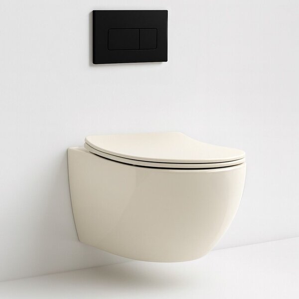 Rea Carlo Mini, vas de toaletă suspendat 495x370x355mm + capac WC, Ecru, REA-C5500