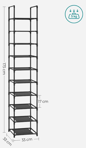Dulap pentru pantofi cu cadru metalic ORDEN 173x33 cm, negru