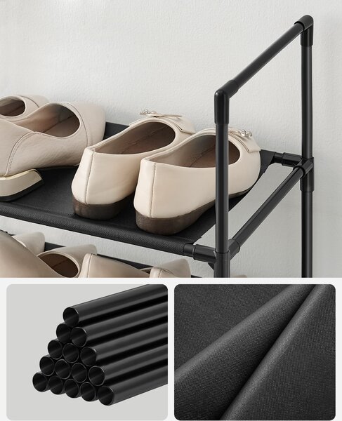 Dulap pentru pantofi cu cadru metalic ORDEN 173x33 cm, negru