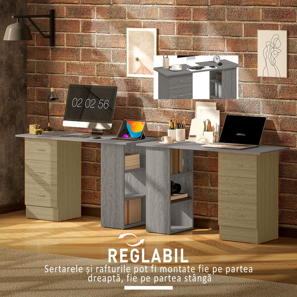 HOMCOM Birou modern cu 3 Sertare si Rafturi in Lemn Alb 120x49x72cm | Aosom Romania