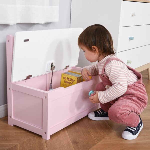HOMCOM Cufăr pentru jucării copii bancă de depozitare capac rabatabil și balamale de siguranță 60 x 30 x 50 cm roz | Aosom Romania