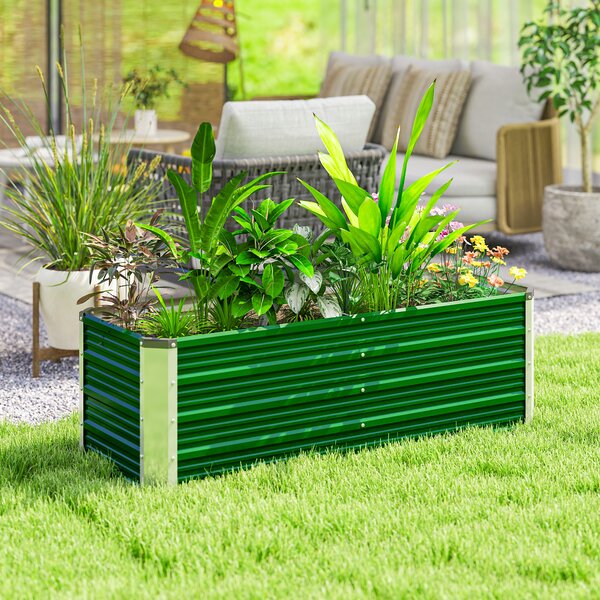 Outsunny Pat de Grădină Ridicat Fără Fund, din Oțel, cu 2 Zone de Cultivare, 125x47x40 cm, Verde | Aosom Romania
