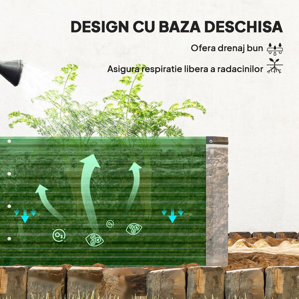 Outsunny Pat de Grădină Ridicat Fără Fund, din Oțel, cu 2 Zone de Cultivare, 125x47x40 cm, Verde | Aosom Romania