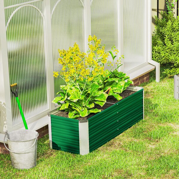 Outsunny Pat de Grădină Ridicat Fără Fund, din Oțel, cu 2 Zone de Cultivare, 125x47x40 cm, Verde | Aosom Romania