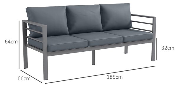 Outsunny Canapea de Grădină cu 3 Locuri cu Perne pentru Scaun și Spate, Canapea Modernă din Aluminiu și Poliester, 185x66x64 cm, Gri | Aosom Romania