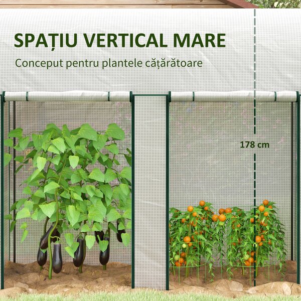 Outsunny Seră de Grădină, Seră pentru Plante cu 2 Uși Batante Rulante, Acoperire PE, Anti-UV, 2x1x1,78 m, Alb | Aosom Romania