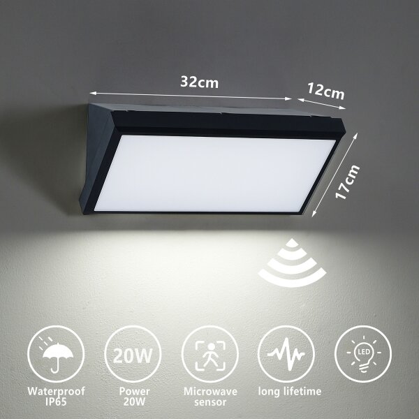 Brilagi - Aplică de perete LED pentru exterior cu senzor TRIANGLE LED/20W/230V, negru