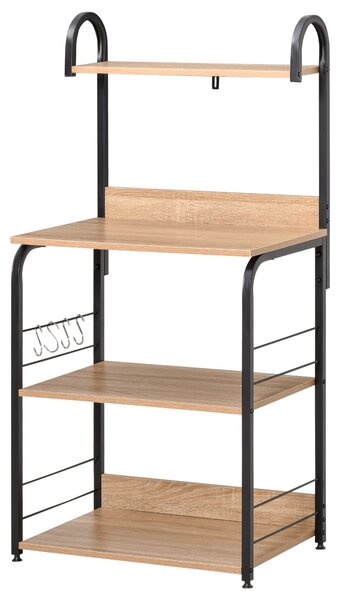 HOMCOM Etajere de bucatarie - etajera cuptor cu microunde - mobilier cuptor cu microunde - 3 rafturi, raft, carlige - panouri de particule aspect stejar deschis cadru metal negru | Aosom Romania