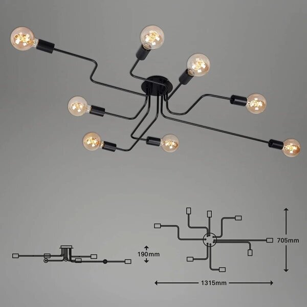 Lustră aplicată Briloner 2888-085 FARETTO 8xE27/60W/230V negru